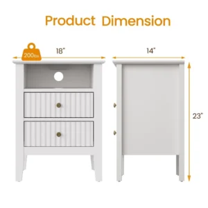2 Fluted Nightstand with Charging Station